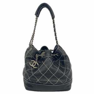 Chanel Shoulder Bag Wild Stitch Chain Lambskin Black Women's